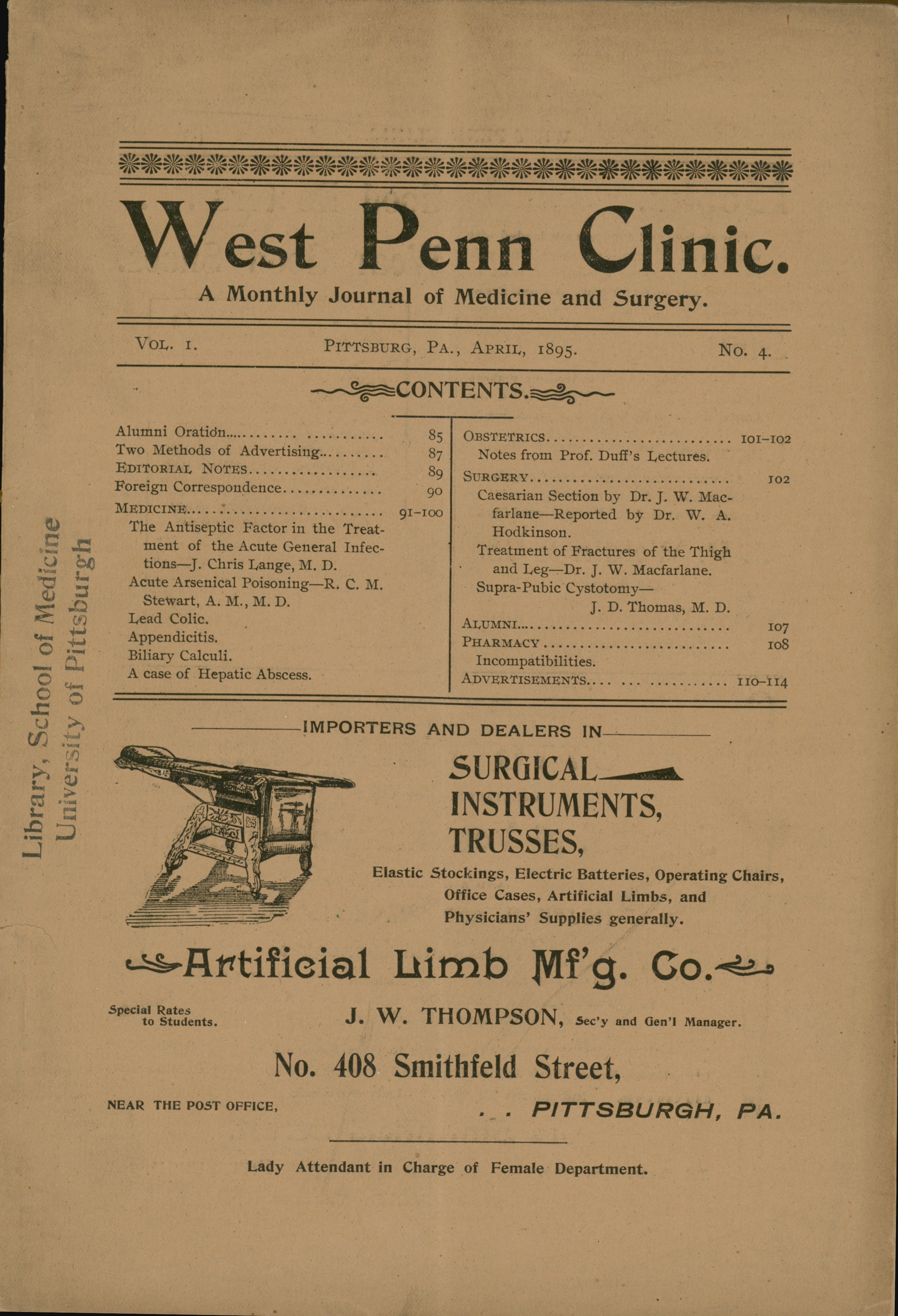 Link to West Penn Clinic, Vol. 1, No. 4, April 1895