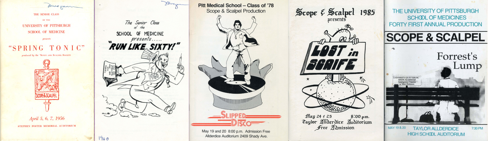 Posters from Scope and Scalpel performances from 1960s-1990s