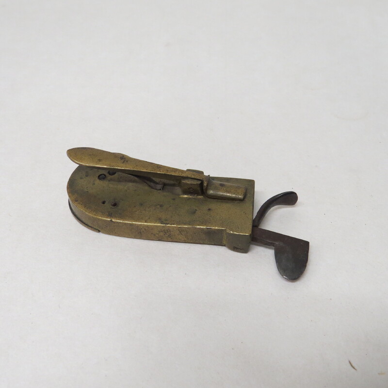 Large brass spring lancet with brass release lever and steel blade