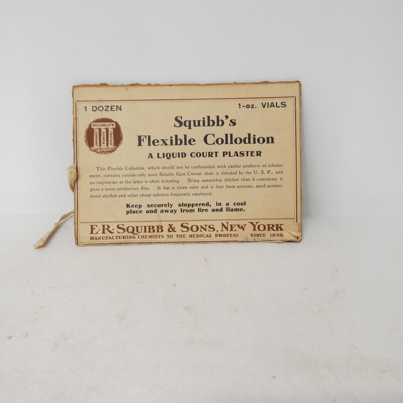 cardboard cover of box reads: Liquid Court Plaster to be used on cuts, wounds, abrasions etc.