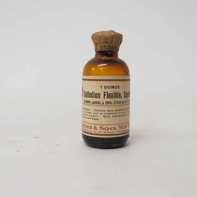 1 glass bottle of Squibb's flexible collodion