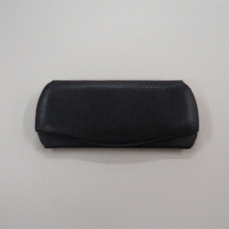 eyeglasses clamshell metal case covered with leather-like material.