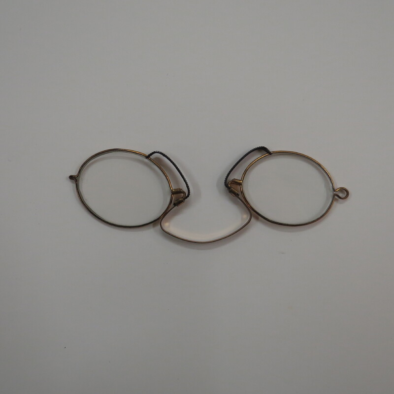 Oval lenses in gold tone frames with a spring clip and black pads